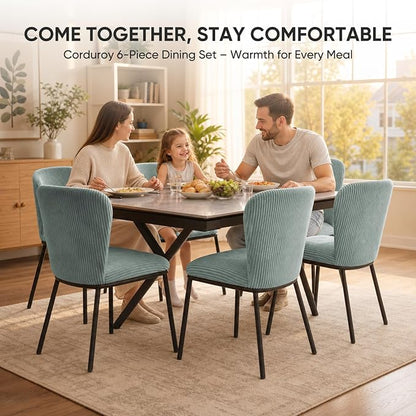 SIMTONAL Upholstered Dining Chairs Set of 2, Corduroy Armless Kitchen Chairs with Memory Foam Seat, Black Metal Legs, Mid Century Modern Accent Seating for Apartment, Vanity, [Sage Green]
