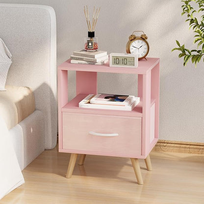 Huhote Kids Nightstand, 2-Tier Night Stand with Drawer, Modern Side Table for Bedroom, Study Room Small Spaces, Pink