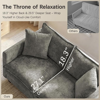 52" Loveseat Sofa, Modern Love Seat Couches, Small Loveseat for Small Spaces, Comfy Chenille Deep Seat Cloud Loveseat with 2 Pillows for Living Room, Bedroom,Apartment and Office, Grey