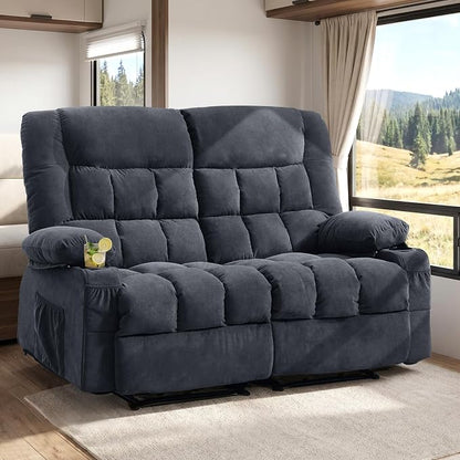 BOSMILLER Reclining Loveseat with Cup Holders for Living Room 2 Seat Manual Loveseat Recliner with Side Pocket