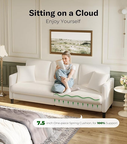 Welzona 83" Couches for Living Room, Teddy Sofa Couch, Comfy Sofas for Living Room, Tool-Free Setup Loveseat Sofa, All-Wood Love Seat Couches, Small Couch 2 Pillows Included, Cream White