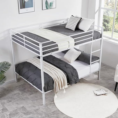 EMKK Metal Bunk Bed Full Over Full with Safety Guardrails,Bedframe,Bunk Beds for Dorm,Bedroom,Guest Room,Heavy Duty Metal Slats, Noise Free, No Box Spring Needed, White