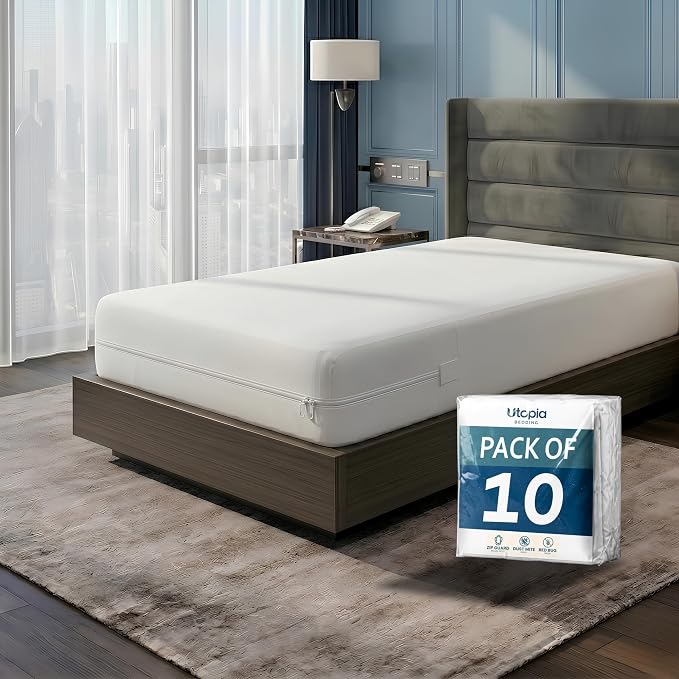Utopia Bedding Mattress Protector Zippered Twin Size (Pack of 10), 100% Waterproof Bed Bug and Dust Mite Proof Mattress Encasement, Absorbent 6 Sided Mattress Cover