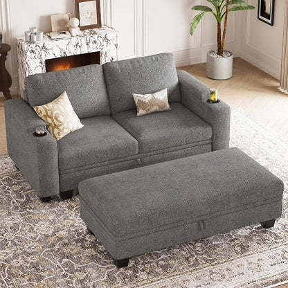 Belffin Sectional Sofa Bed with Storage Ottoman Small Modular Couch with Cup Holder Apartment Couch Light Grey