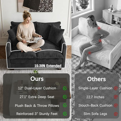 52'' Loveseat Sofa with Ottoman, Modern Cloud Sofa Couch with 27" Deep Seat Comfy Chenille Small Couch for Small Spaces, Apartment, Studio, Bedroom, Living Room