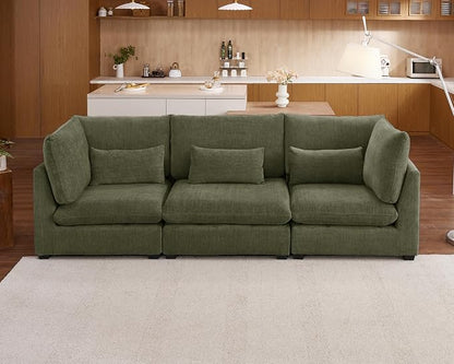 115" Oversized Chenille Couch Modular Sectional Sofa, Washable Cloud Couch Sectional, 3 Seater Sectional Couches for Living Room, Fully Cover Removable, Basic 3 Seater, Chenille, Green