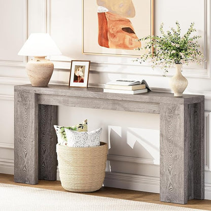 70.9 Inch Extra Long Console Table, Farmhouse Entryway Table with Thickened Base, Wood Sofa Table Behind Couch Table, Narrow Entry way Accent Table for Living Room, Hallway, Entrance, Foyer, Grey