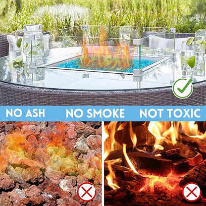 Fire Glass for Propane Fire Pit, Fireplace and Outdoor Decorative. Caribbean Blue Round Firepit Rocks 20 Pounds, 3/4 Inch High Luster Glass Beads