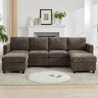 WUTUTUEE 25'' Square Storage Ottoman Module for Modular Sectional Sofa, Living Room Coffee Table Sectional Ottoman Footrest for Convertible Couch, Chenille Brown
