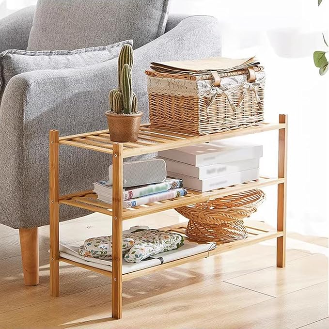 Shoe Rack Multi Tier Storage Organizer Wide Metal Shoe Shelf for Closet Entryway, Bamboo Stackable Multi-Layer Shelf Doorway Simple Folding Shoe Rack