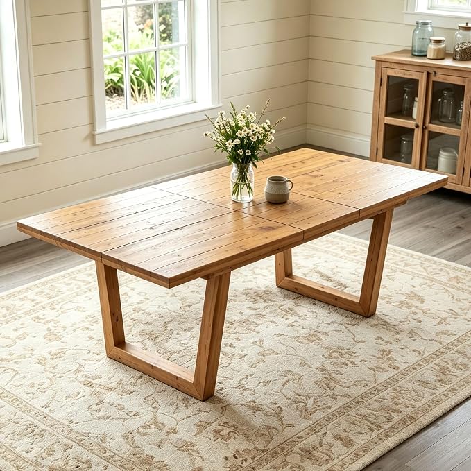 55-70.5" Extendable Dining Table Pine Expandable Dining Room Table for 4 6 8 People Large Rectangle Table Space Saving for Dining Room Living Room Home Office, Brown