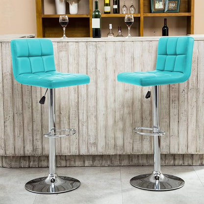 Furniwell Bar Stools Modern Pu Leather Swivel Adjustable Barstools Armless Counter Height Swivel Bar Stool Synthetic Leather Height Square Barstool with Set of 2 (Light Blue)