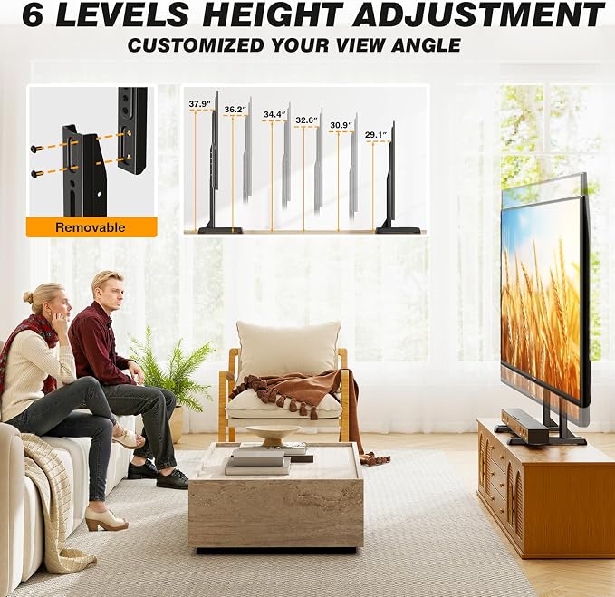 5Rcom Table Top TV Stand, Universal TV Stand for 35-88 Inch with Height Adjustment, TV Mount Stand Up to 150lbs for Curved Flat TVs with Cable Management, Black
