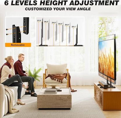 5Rcom Table Top TV Stand, Universal TV Stand for 35-88 Inch with Height Adjustment, TV Mount Stand Up to 150lbs for Curved Flat TVs with Cable Management, Black