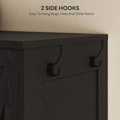 LIKIMIO Armoire Wardrobe Closet 70 Inches, Large Storage with Mirror, 2 Doors, Drawer, and Shelves, Modern Bedroom Freestanding Wooden Wardrobe Combination with Hanging Rail, Black