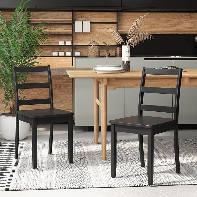 Giantex Wood Dining Chairs Set of 4 Black- Wooden Armless Kitchen Chairs with Solid Rubber Wood Legs, Non-Slip Foot Pads, Max Load 400 Lbs, Farmhouse Style High Ladder Back Wooden Dining Room Chairs