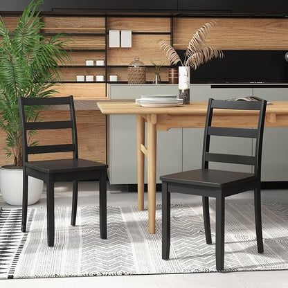 Giantex Wood Dining Chairs Set of 4 Black- Wooden Armless Kitchen Chairs with Solid Rubber Wood Legs, Non-Slip Foot Pads, Max Load 400 Lbs, Farmhouse Style High Ladder Back Wooden Dining Room Chairs