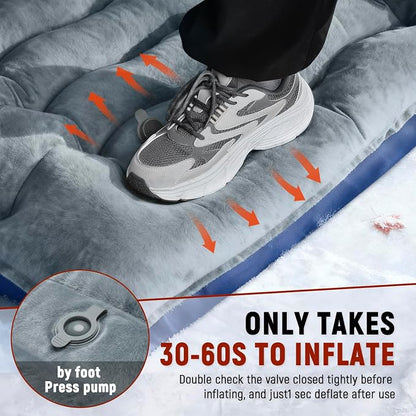 FUN PAC Camping Sleeping Pad, 9.2R-Value Ultralight Camping Mat with Pillow Built-in Foot Pump Inflatable Sleeping Pads Compact for Camping Backpacking Hiking Traveling-Lined Version Grey
