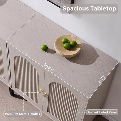 IFGET Modern Buffet Cabinet with Storage, 34" Tall Fluted Arched Sideboard Cabinet w/Adjustable Shelves, Wooden Modular Coffee Bar for Dining Room, Kitchen, Living Room, Entryway, Light Grey