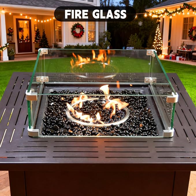 3/4 Inch Fire Glass Beads,20 Pounds Fire Pit Glass Beads High Luster for Gas Fireplace, Fire Pit Table,Landscaping (Onyx Black Luster)