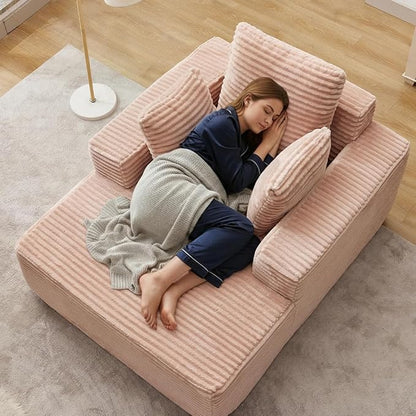 Boneless Chaise Lounge Chair, 54" Oversized Cloud Couch Sofa with Deep Seat, Plush Corduroy Reading Chair for Living Room, Bedroom, Reading Nook, Apartment, Gaming Room & Movie Nights, Pink