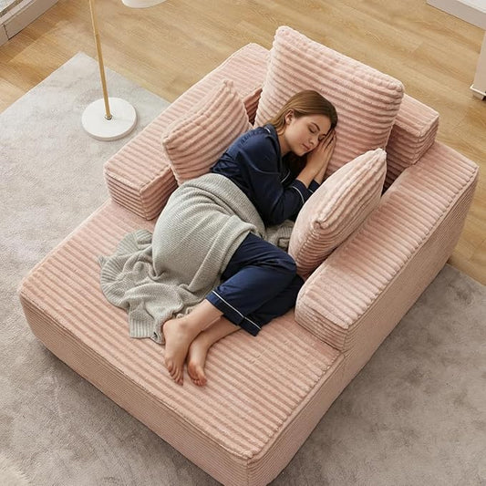 Boneless Chaise Lounge Chair, 54" Oversized Cloud Couch Sofa with Deep Seat, Plush Corduroy Reading Chair for Living Room, Bedroom, Reading Nook, Apartment, Gaming Room & Movie Nights, Pink