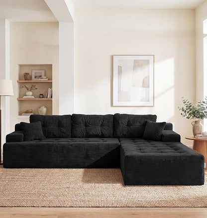 Hobestluk Modular Sectional Sofa Couches L-Shape Couch 3 Seat Modular Sofa Memory Foam Sectional Couches for Living Room, Cloud Couch (Ebony Corduroy, 108", Right Hand Facing)