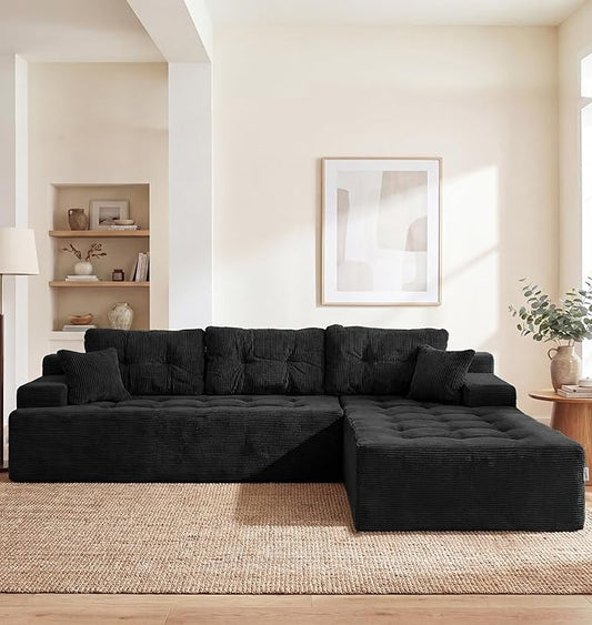 Hobestluk Modular Sectional Sofa Couches L-Shape Couch 3 Seat Modular Sofa Memory Foam Sectional Couches for Living Room, Cloud Couch (Ebony Corduroy, 108", Right Hand Facing)