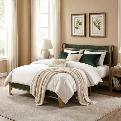 LIKIMIO Full Bed Frame, Storage Headboard with Charging Station, Solid and Stable, Noise Free, No Box Spring Needed, Easy Assembly (Dark Green)