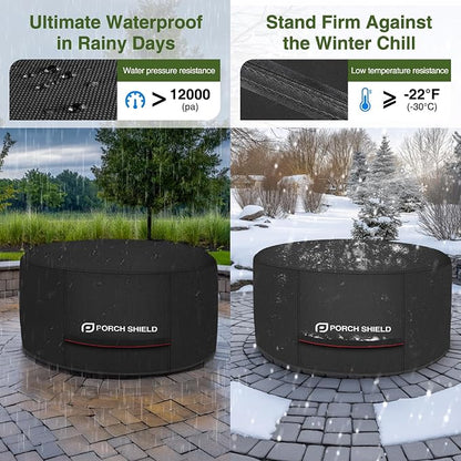 Porch Shield Round Patio Fire Pit Cover Fade Resistant Waterproof Outdoor Firepit Cover 28 inch for Small Fire Bowl