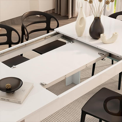 Mobili Fiver, Easy, Extendable Dining Table, 55.1(86.6) x35.4 in, High Gloss White, for 6-8 People, Expandable Dining Table for Kitchen, Italian Furniture