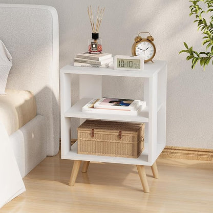 Huhote Kids Nightstand, 2-Tier Night Stand with Open Storage, Modern Side Table for Bedroom, Study Room, Small Spaces, White