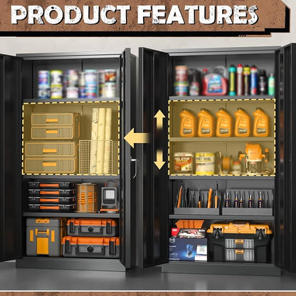 INTERGREAT Metal Storage Cabinet, 72” H Storage Cabinet with 2 Doors and 4 Adjustable Shelves for Office, Home, Garage (Assembly Required, Black)