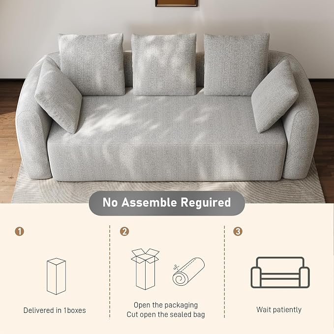 Curved Modern Couch Sofa,Boneless Couch， Modern 3 Seater Cloud Couch,Deep Seat