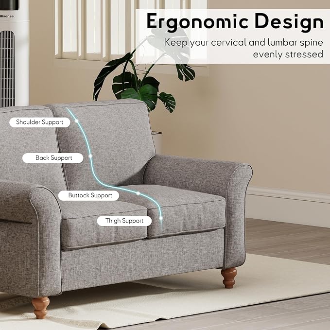 Bonzy Home 57" Loveseat Sofa, 2 Seater Sofa for Living Room, Upholstered Comfy Sofa Couch for Small Space, Living Room, Apartment, Office, Grey