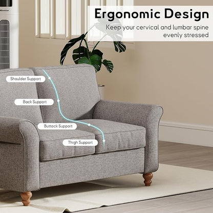 Bonzy Home 57" Loveseat Sofa, 2 Seater Sofa for Living Room, Upholstered Comfy Sofa Couch for Small Space, Living Room, Apartment, Office, Grey