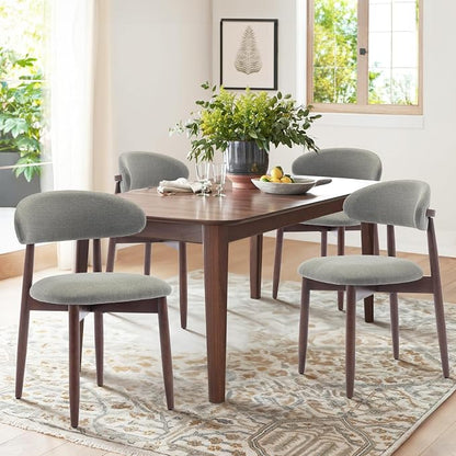 COLAMY Wooden Dining Room Chairs Set of 4, Modern Upholstered Fabric Dining Chairs, Farmhouse Kitchen Side Chair with Foot Pegs, Green