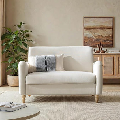 EcoHarbor Living 50.5" Mid-Century Modern Couch, Upholstered Sofa with Armrests, Stripe Mini Couches for Small Spaces, Living Room, Bedroom, Office, Apartment, Ivory