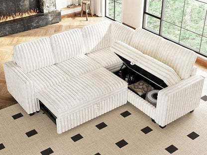 Belffin Corduroy Sleeper Sofa with Pull Out Bed Module Loveseat with Pullout Bed for Sectional Sofa Couch Beige Couch