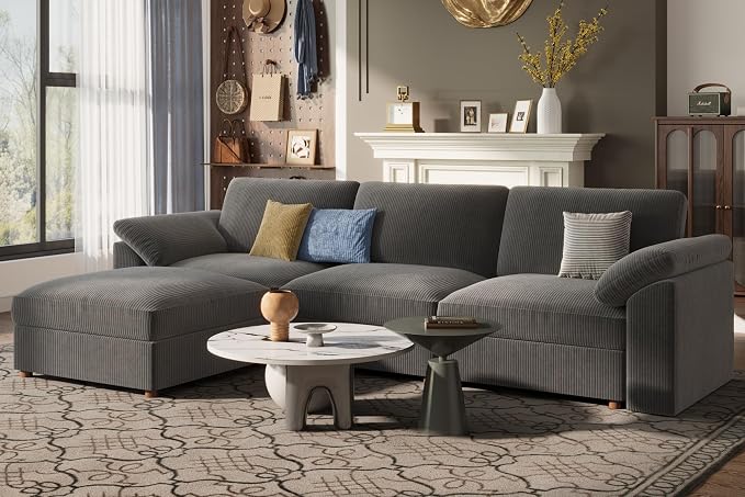 EASE MOOSE Large L Shape Sectional Modular Couch,Comfty Oversized Sectional Cloud Sofa,Wide Deep Seat Dark Gray Couch for Living Room,Removable Cover