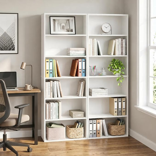 Furinno Jaya Book Shelf Set of 2, 6-Tier Bookshelf, Bookcase, 9.5 x 24.6 x 71, for Home Office, Living Room, White