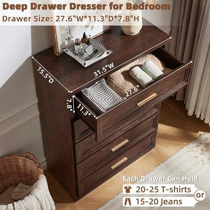 RWYHG Dresser for Bedroom with 5 Drawers 45" Tall Wood Closet Organizer with Metal Handle Furniture for Living Room Hallway Walnut