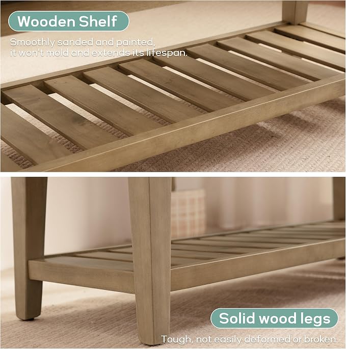 Entryway Bench with Cushion, Upholstered Shoe Rack Bench with Solid Wood Shelf, 44" End of Bed Bench for Bedroom, Chenille Fabric Storage Bench for Entryway, Hallway, Living Room (Teal)