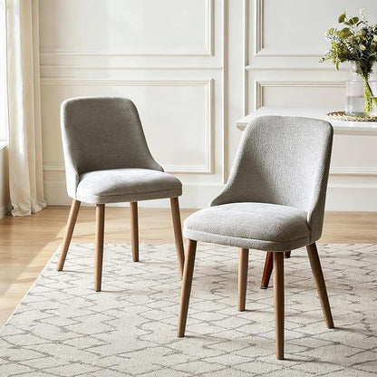 Upholstered Dining Chairs Set of 2, Fabric Dining Room Chairs with Curved Backrest, Solid Wood Legs, Modern Kitchen Chairs for Dining Room Living Room, Grey