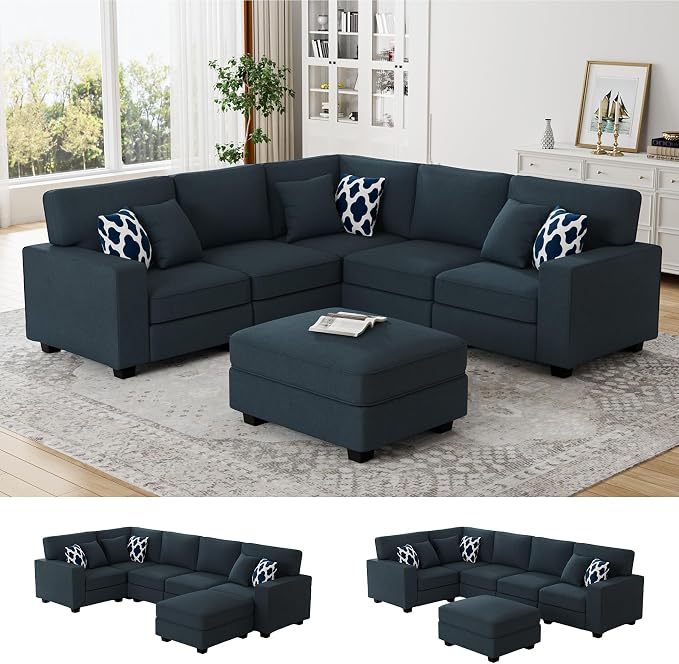 Legend Vansen Oversized Modular Sectional Sofa,U/L‑Shaped Reversible Couch with Ottoman,Deep Seat Plush Polyester Sofa for Living Room,6‑Seater,Charcoal