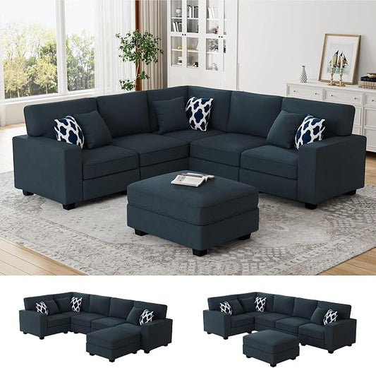 Legend Vansen Oversized Modular Sectional Sofa,U/L‑Shaped Reversible Couch with Ottoman,Deep Seat Plush Polyester Sofa for Living Room,6‑Seater,Charcoal