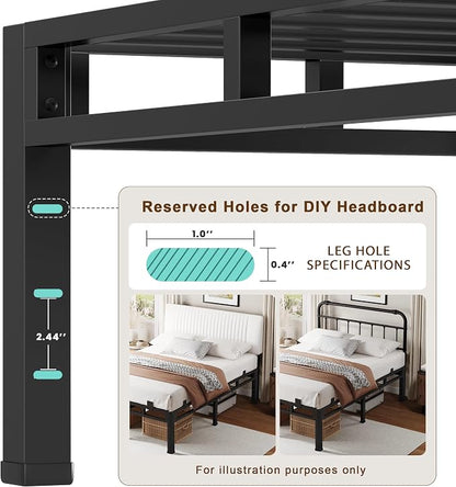 ROIL 20 Inch Cal King Bed Frame, Metal Bed Frame & Box Spring 2 in 1 Platform with Round Corner Legs, 4000LBS Double Layer Bed Frame with Headboard Holes Mattress Baffles, Noise-Free Easy Assembly