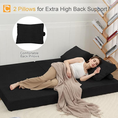 COMAX Futon Sofa Bed, Convertible Sofa Bed, Folding Boneless Couches | Boneless Couch for living room, 4‑in‑1 Fold Out Small Foldable Loveseat Floor Sleeper Mattress Lounge Space‑Saving