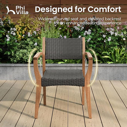 PHI VILLA Outdoor Dining Set for 6, Expandable Acacia Wood Table & Chairs | 7pc teak patio furniture set. Large farmhouse set for deck, porch, backyard.