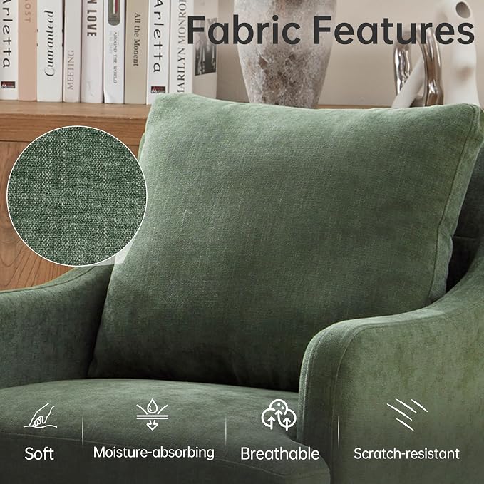 VKNOW Upholstered Dining Chairs, Dinner Chairs Modern Kitchen Chairs with 4 Casters, Chenille Armchair for Bedroom Reading Room Living Room, Green